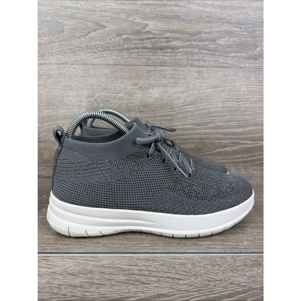 Fitflop Uberknit Women’s Sz 7 Gray Silver Metallic Sparkly Knit Low Top Sneakers